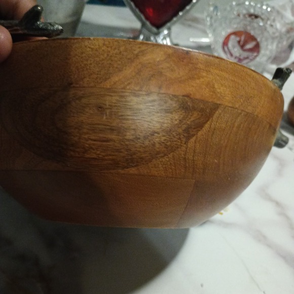 Rustic  Pewter Stag Head Handles Wooden Salad Bowl Western Hunting decor - Picture 9 of 15